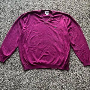 Purple/magenta Lacoste V Neck Sweater, women’s size 8 pullover